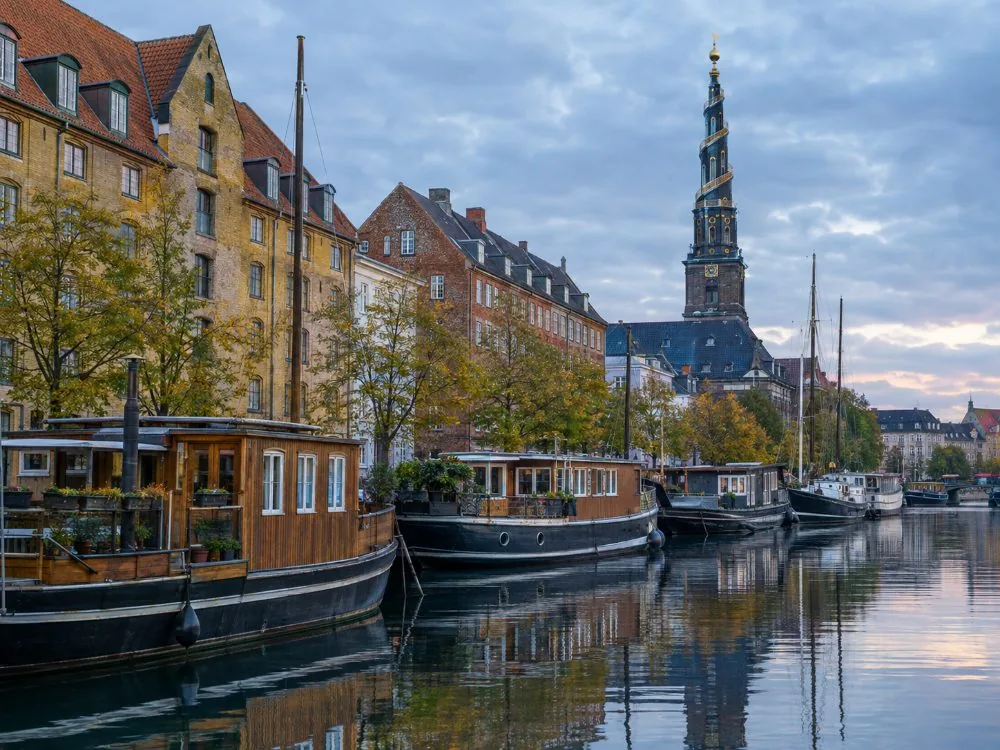 Houseboats on Christianshavns Kanal, a few streets from the gate