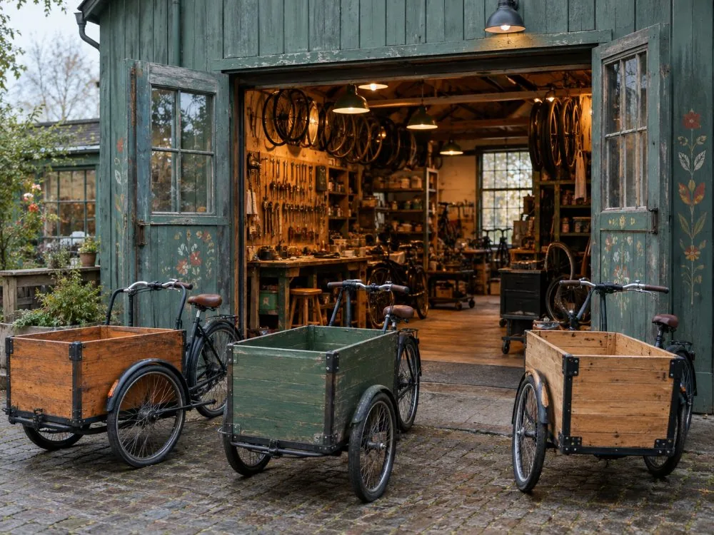 A Christianshavn bicycle workshop of the kind that built the first cargo trikes
